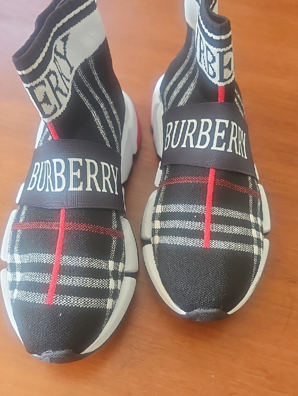 Burberry Black White Red Check Sock Sneakers